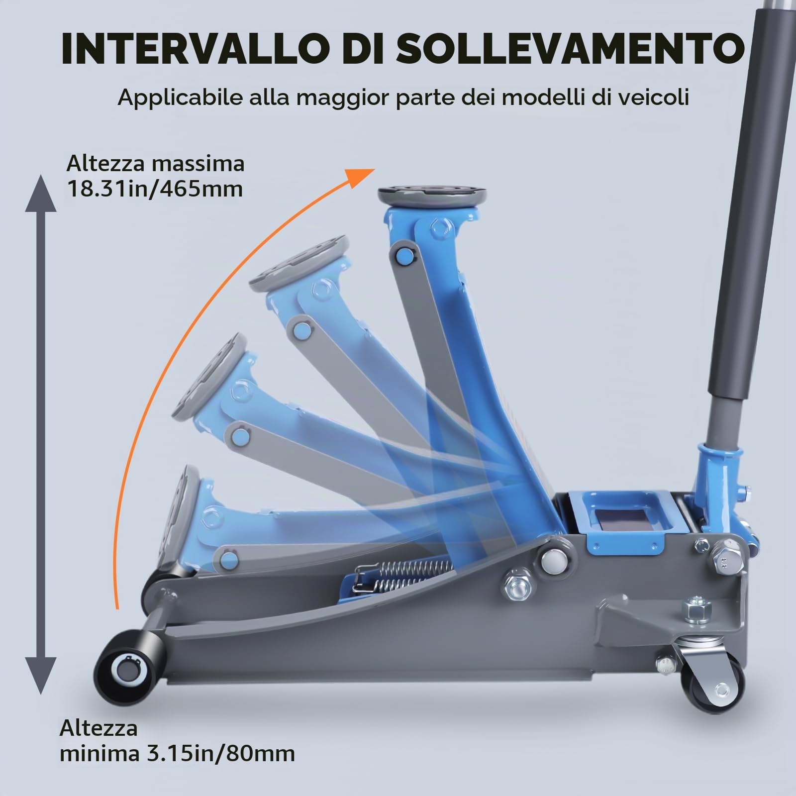 LARBANKE Martinetto idraulico a basso profilo da 3 tonnellate, costruito con alluminio e acciaio durevoli, cric da pavimento con sistema a doppia pompa per un sollevamento rapido, capacità 2993,7 kg