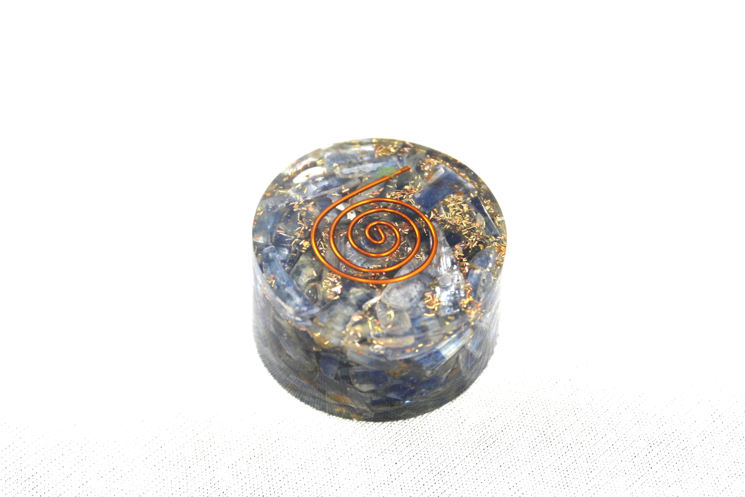 Prajet Energized Orgone Tower Buster for Chakra Balancing, Positive Energy with Chokurei Copper Coil Healing (Blue kyanite Buster org.)