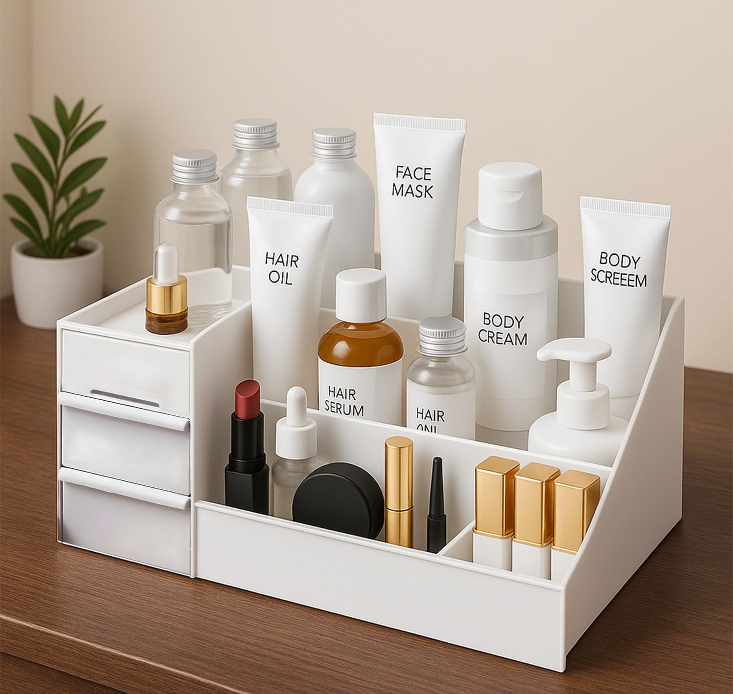 Makeup Desk Organizer with Drawers, Multipurpose Cosmetic Organizer Box,Stationery, Bathroom Accessories, Jewelry, Lipsticks, Brushes, Lotions, Nail Polish,(PACK OF 1)-image-45