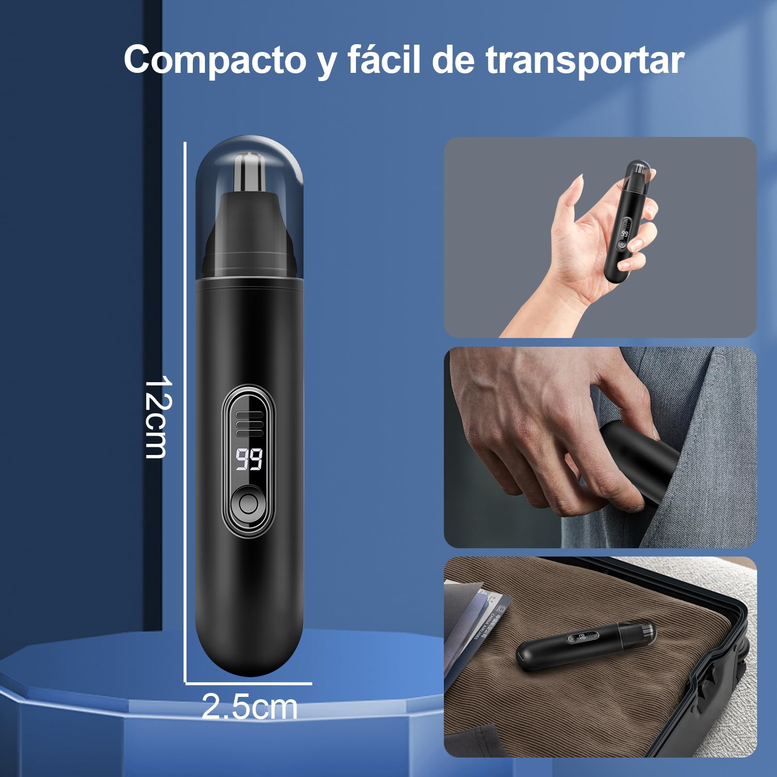Cortapelos Nariz, Recortador Pelos nariz y oreja USB Recargable, LCD Display, IPX7 para Cortar el Vello de la Nariz y Orejas, Nose Hair Trimmer para Hombres y Mujeres — view 6