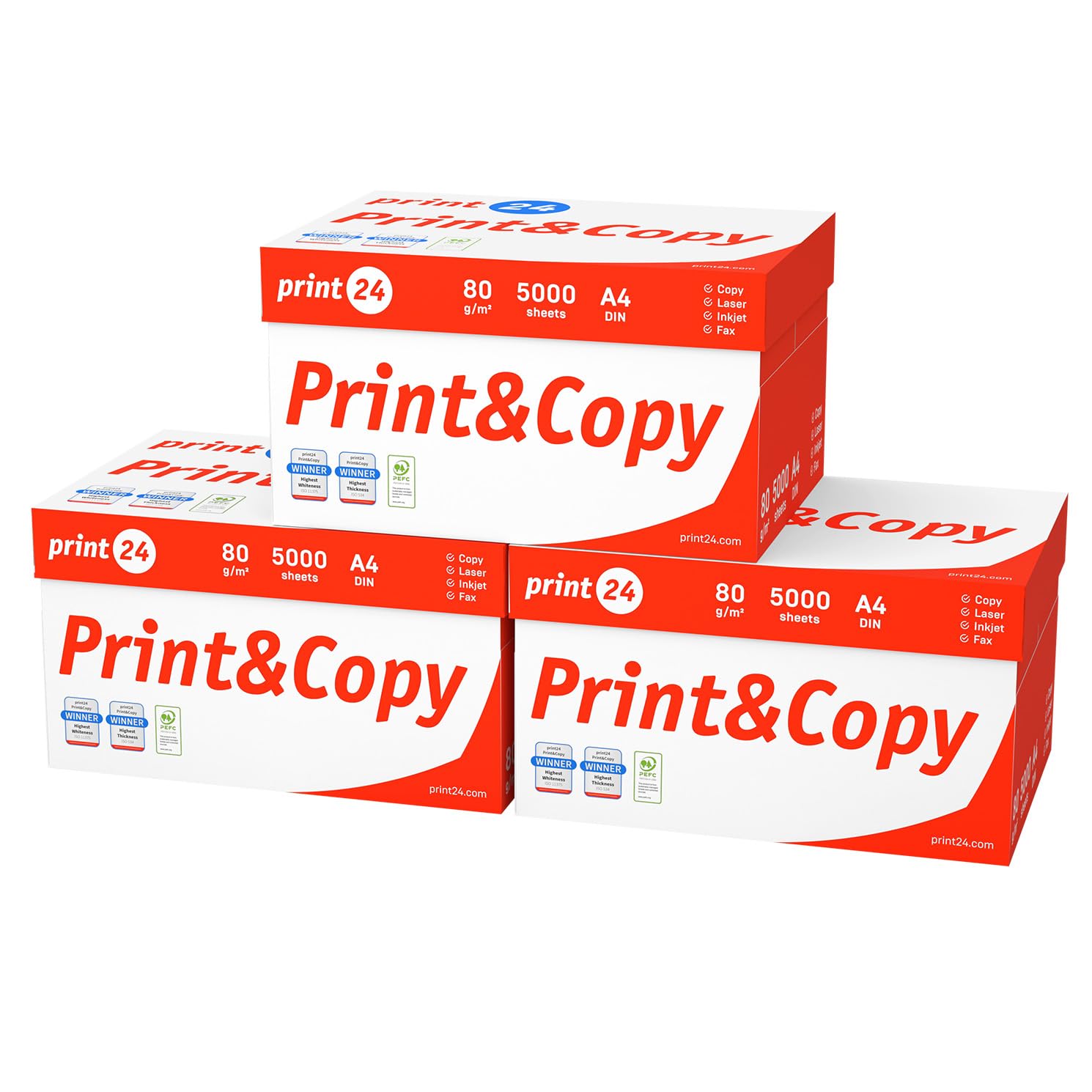 Papier do drukarki, papier do kopiowania, 15000 arkuszy, 30 x 500 A4, 80 g, Premium biały, zwycięzca testu PEFC