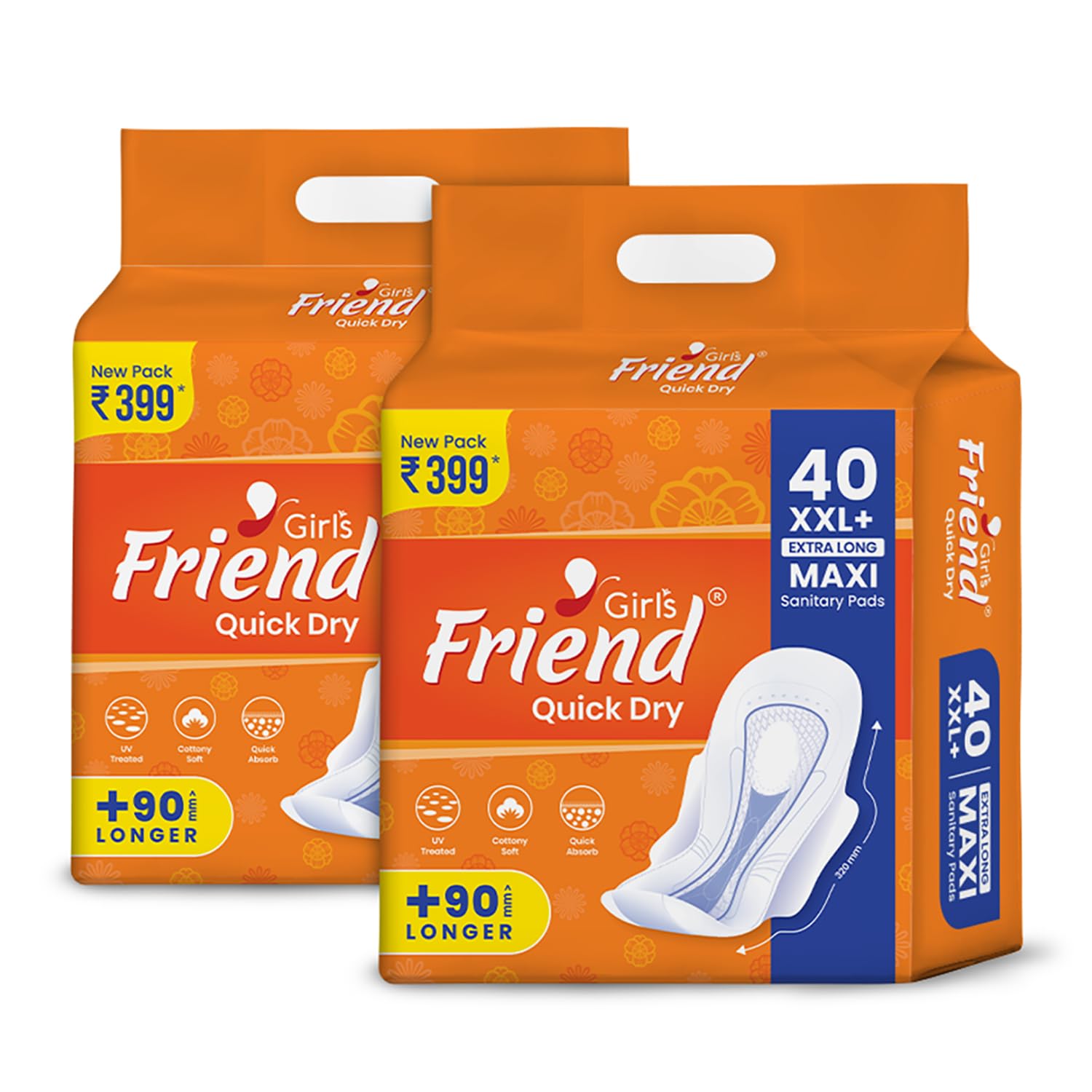 Girls Friend Quick Dry Extra Long Maxi Sanitary Pads - Pack of 2 | 80 Pcs | 320 MM | Convert Heavy Flow Into Gel | 100% Leakage Protection & Soft Wings |Anti-Bacterial Pads with Disposable Wrapper (B0CSD7MD92) Amazon Price History, Amazon Price Tracker