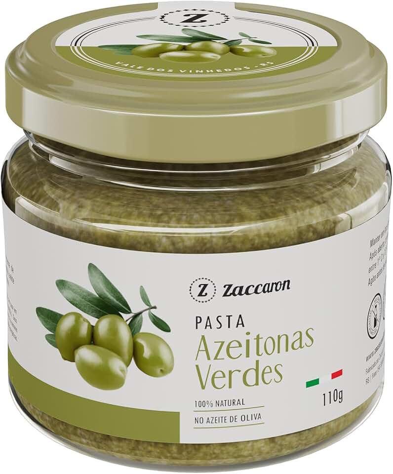 Zaccaron Pasta de Azeitonas Verdes 110g | Sabor Mediterrâneo Intenso | Textura Cremosa | Ideal para Massas, Pães e Molhos