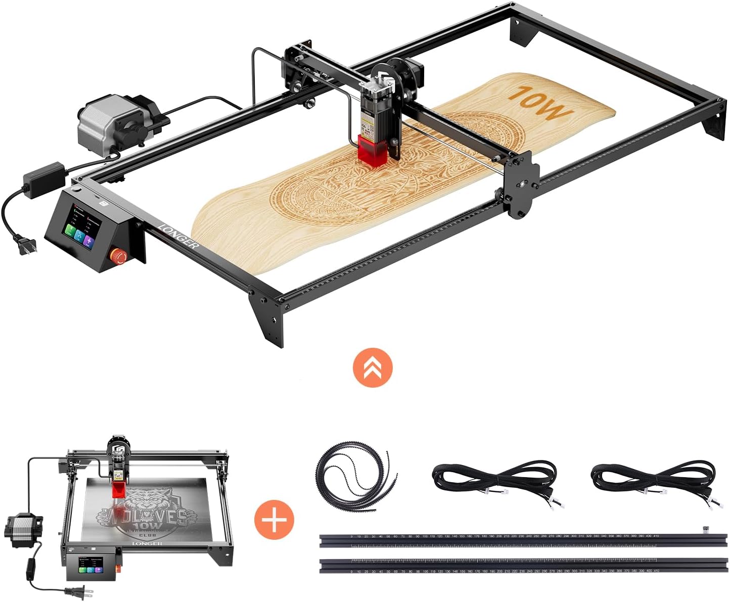 Longer RAY5 10W Laser Engraver with Air Assist Kit and Y-axis Extension kit, Compressed Spot CNC, App Offline Control, DIY Engraving Tool for Metal/Glass/Wood, Engraving Area 15.7"*33.5"(400 * 850mm)