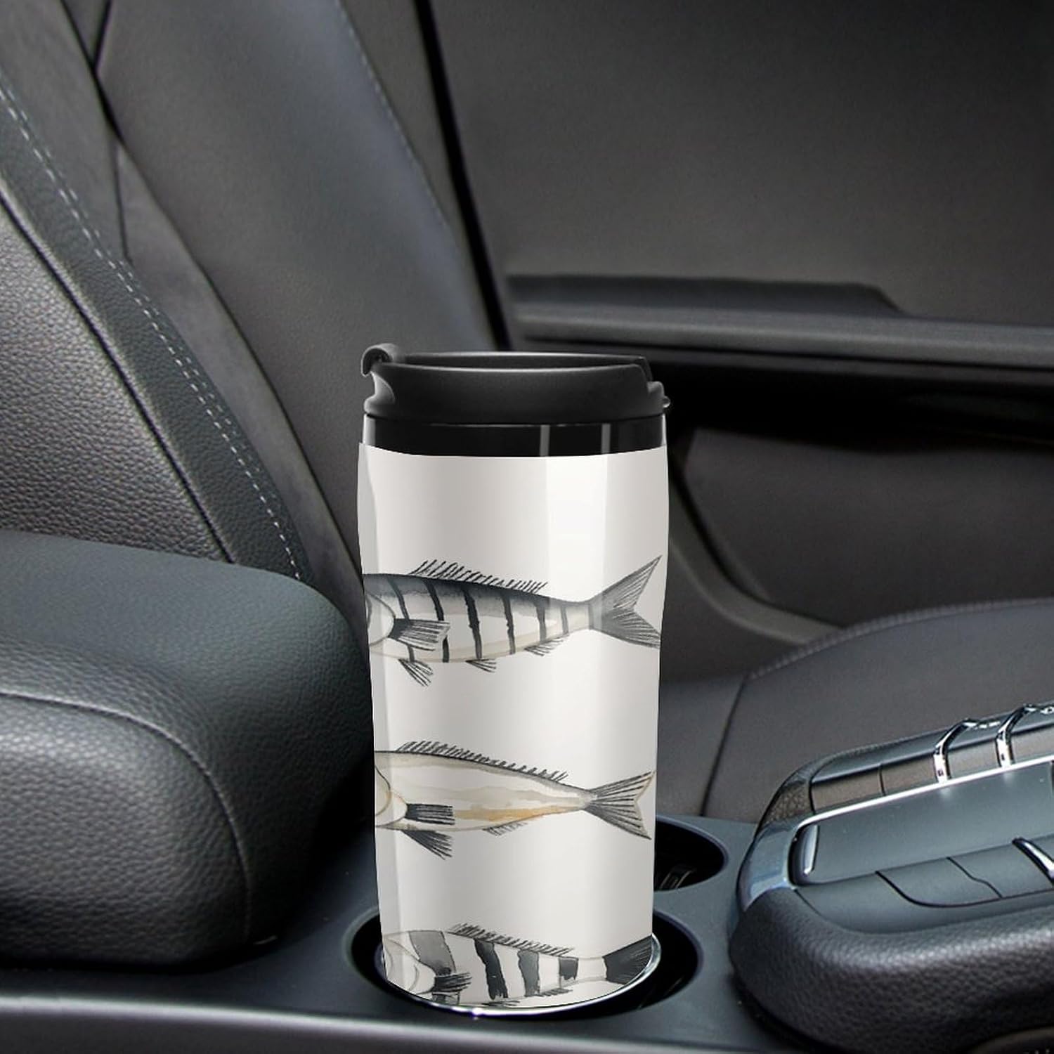 Ink Style Cod Coffee Cup Reusable Portable Water Bottle with Double-Walled Plastic,Coffee Mug for Hot & Cold Drinks, Cup Holder Friendly 350ml