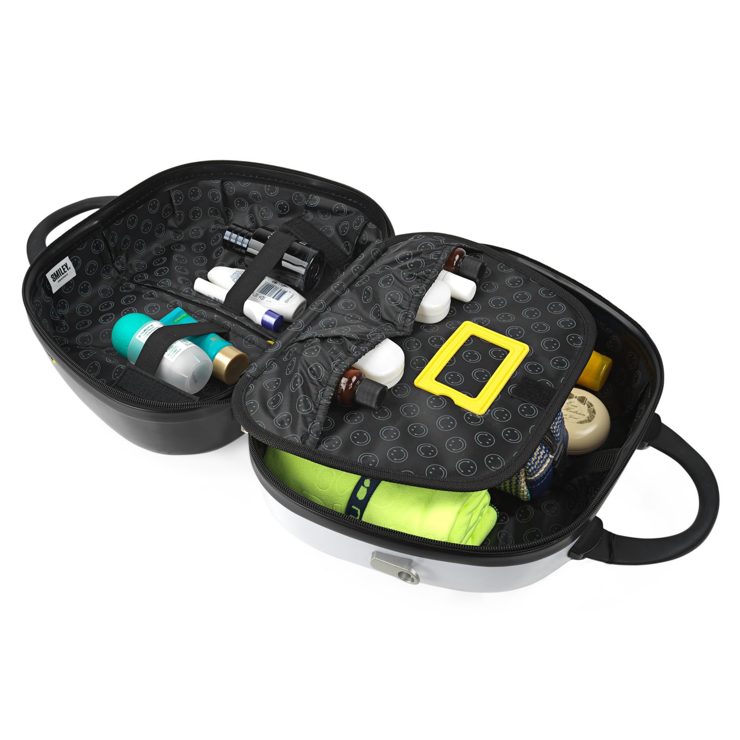 Smiley Originals - Beauty Case da Viaggio Donna e Uomo Policarbonato - Valigia Portare a Mano Beauty Case Rigido con Maniglia Superiore e Tracolla Regolabile - Elegante Beauty Case Donn, Bianco e nero