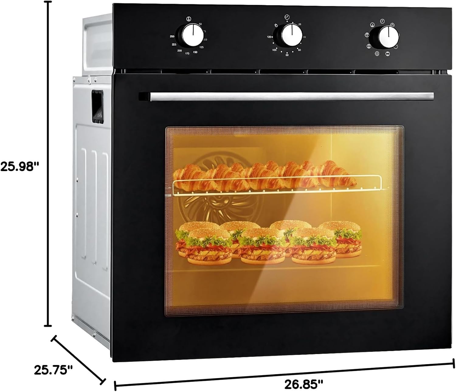 Hipicute 24” Electric Built-In Single Wall Oven - 2.5 Cu.Ft, 5 Cooking Functions, 3000W, Double-Layered Glass Door, Mechanical Knobs - Perfect for Your Kitchen