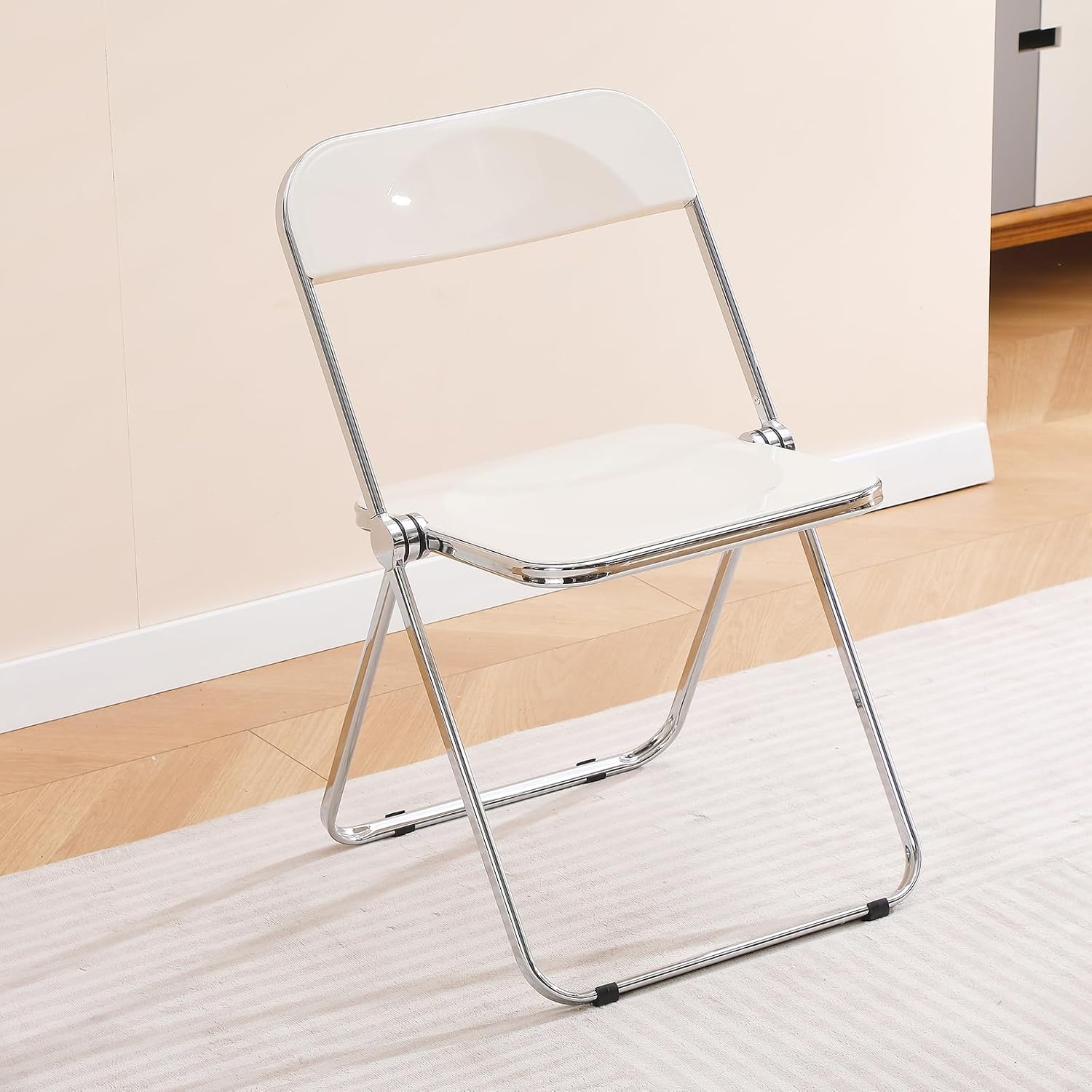 Acrylic Folding Chair: Morden Clear Chrome Chair - Lucite Crystal Transparent Seat - Elegant Stackable Plastic Foldable Chair for Dining Living Room Vanity-White