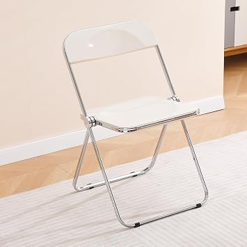 Acrylic Folding Chair - Morden Clear Chrome Chair - Elegant Stackable Plastic Foldable Chair for Dining Living Room Vanity - White