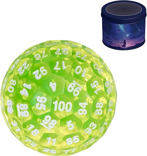 Dados D100 mejorados, dados poliédricos individuales de 100 caras D100 D100 de 1.776 pulgadas, dados de juego D&D D100, cubo de 100 lados con lata