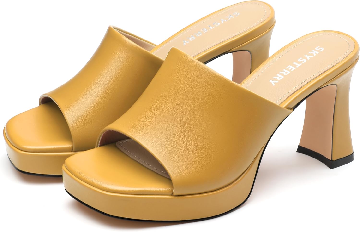 SKYSTERRY Women’s Platform Heeled Mules High Chunky Block Heeled Sandals Square Open Toe Slip On Heels Comfortable Wedding Party Prom Summer Heeled Slides 3.2 Inch - Image 4