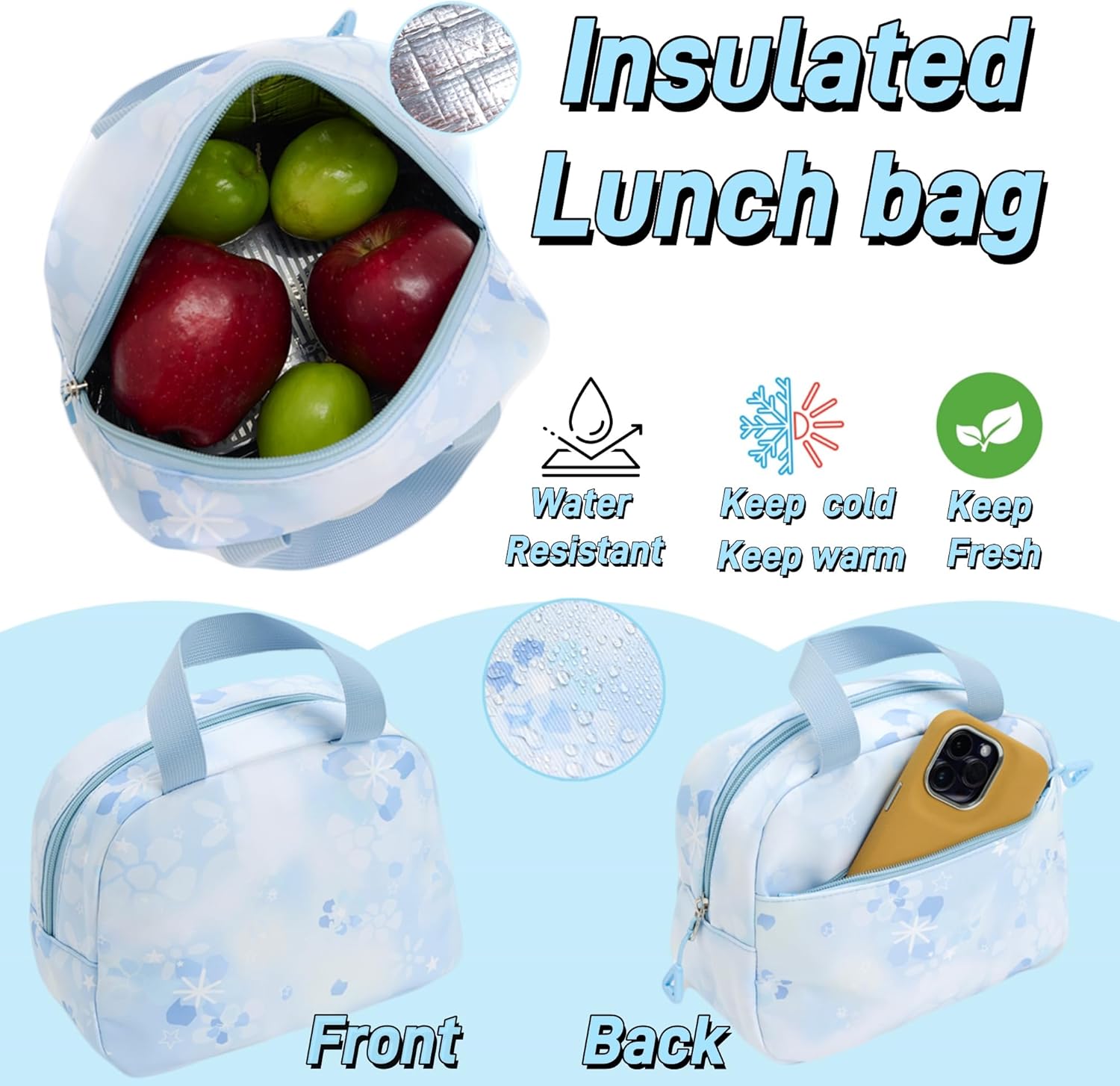 Kids Backpack for Girls Flower schoolbag with Lunch Bag & Pen Case Waterproof Girl Bookbag for Elementary school (blue) - Image 5