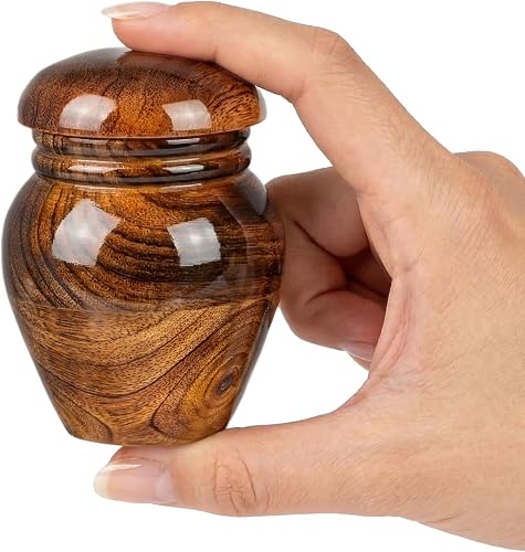 Small Wooden Cremation Urn for Human Ashes - 3 Cu in Burnt Antique Brown Keepsake - Decorative Memorial Burial Box for Adult Male or Female - Mini Funeral Vessel for Handouts