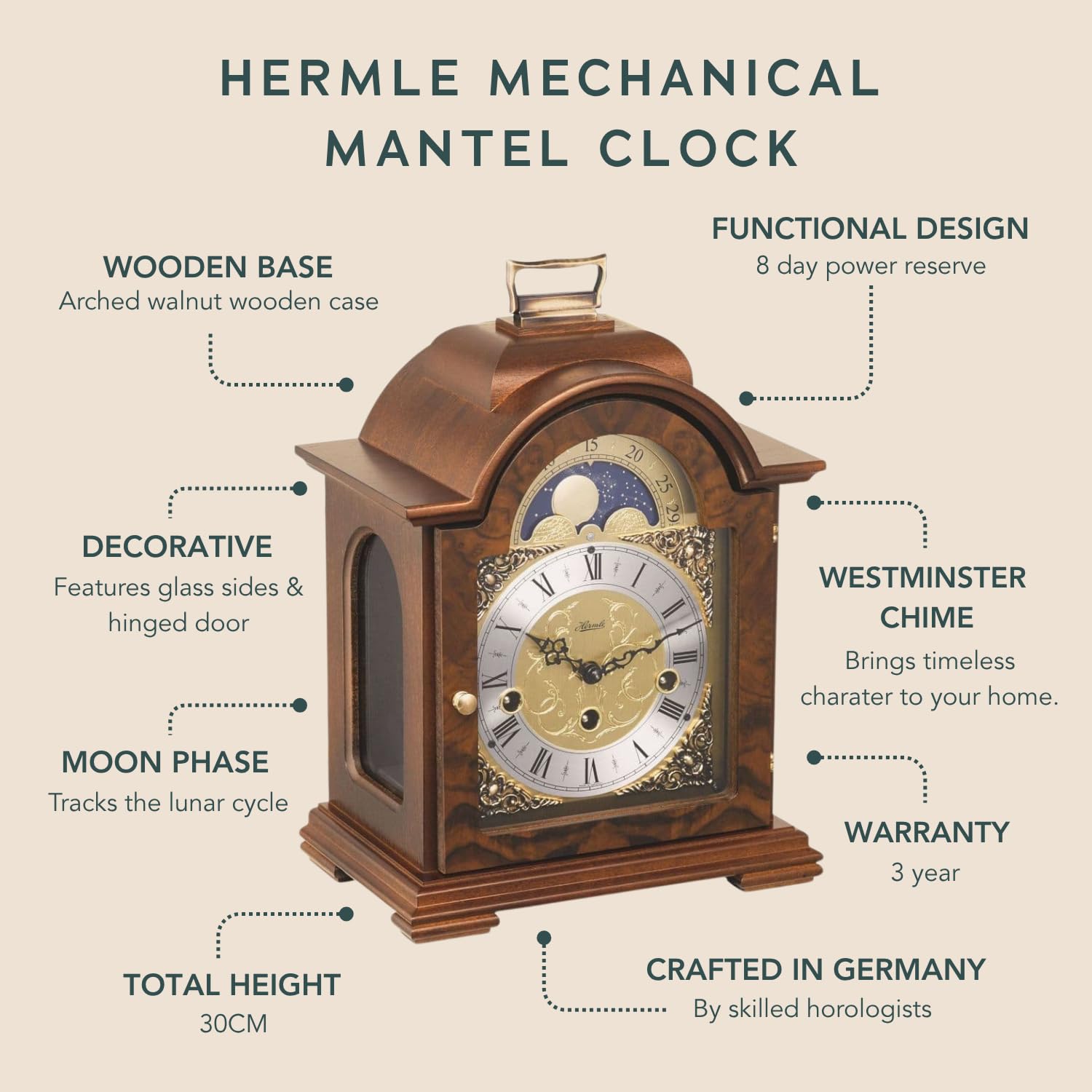 Hermle Tempus desk ONE 置時計 Watching Clocks Arthur Cameron - Hermle Debden Walnut Wesminster