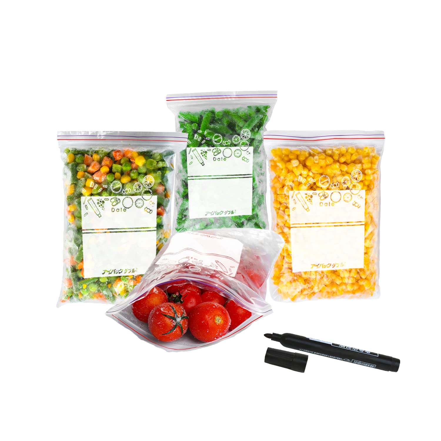 Active Solutions60 PCs Reusable Freezer Bags with Double Seal, Labels and writing pen - Ziplock for Food Storage multipurpose – Airtight, Leakproof, Grade, Clear Plastic Home & Kitchen