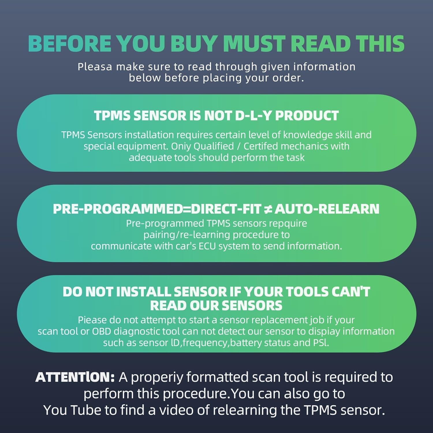 TPMS Sensor 2025GM, 4Pack Tire Pressure Sensor Replacement for GM Chevy GMC Cadillac Buick, 315MHz OE Replaces# 13581558, 13598771, 13598772,13586335,