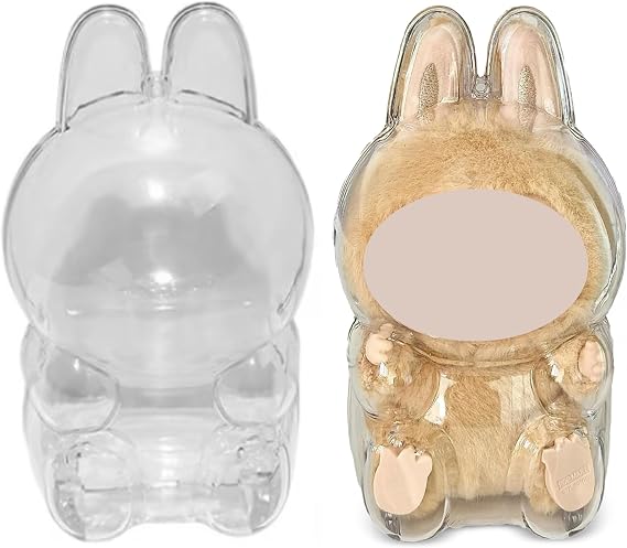 Protective Case Compatible with LABUBU Doll – Crystal Clear Hard Display Box with Keychain, Dustproof Cover & Secure Backpack Hooks – Ideal for Display or Travel – Doll Not Included (Sitting)