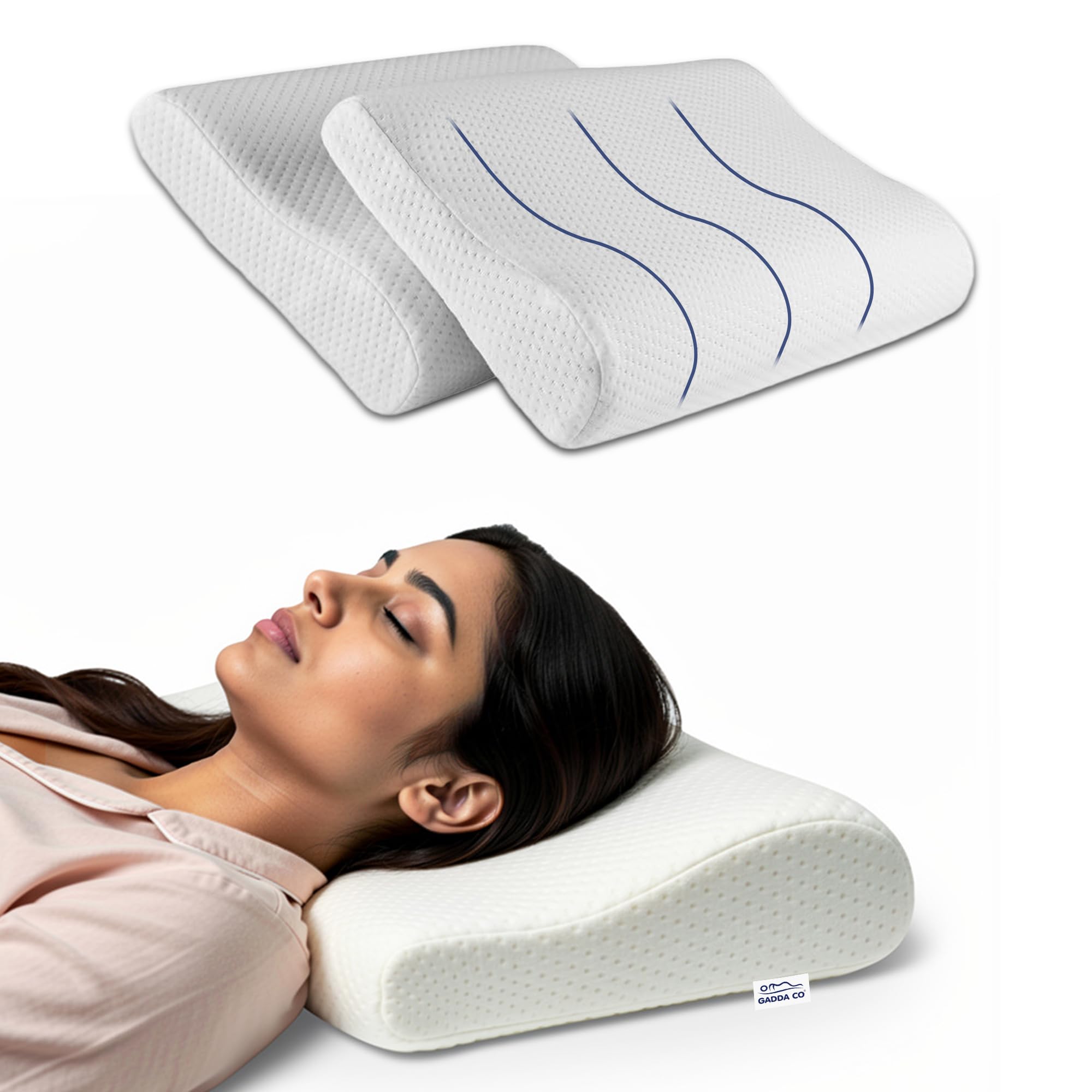 GADDA CO Cervical Pillow for Neck & Shoulder Pain - Orthopedic Memory Foam Neck Support, Contour & Side Sleeper, Spondylitis Relief, Anti-Snoring, Size -20×12×2.5 in, White, Pack of 2, 2-Year Warranty