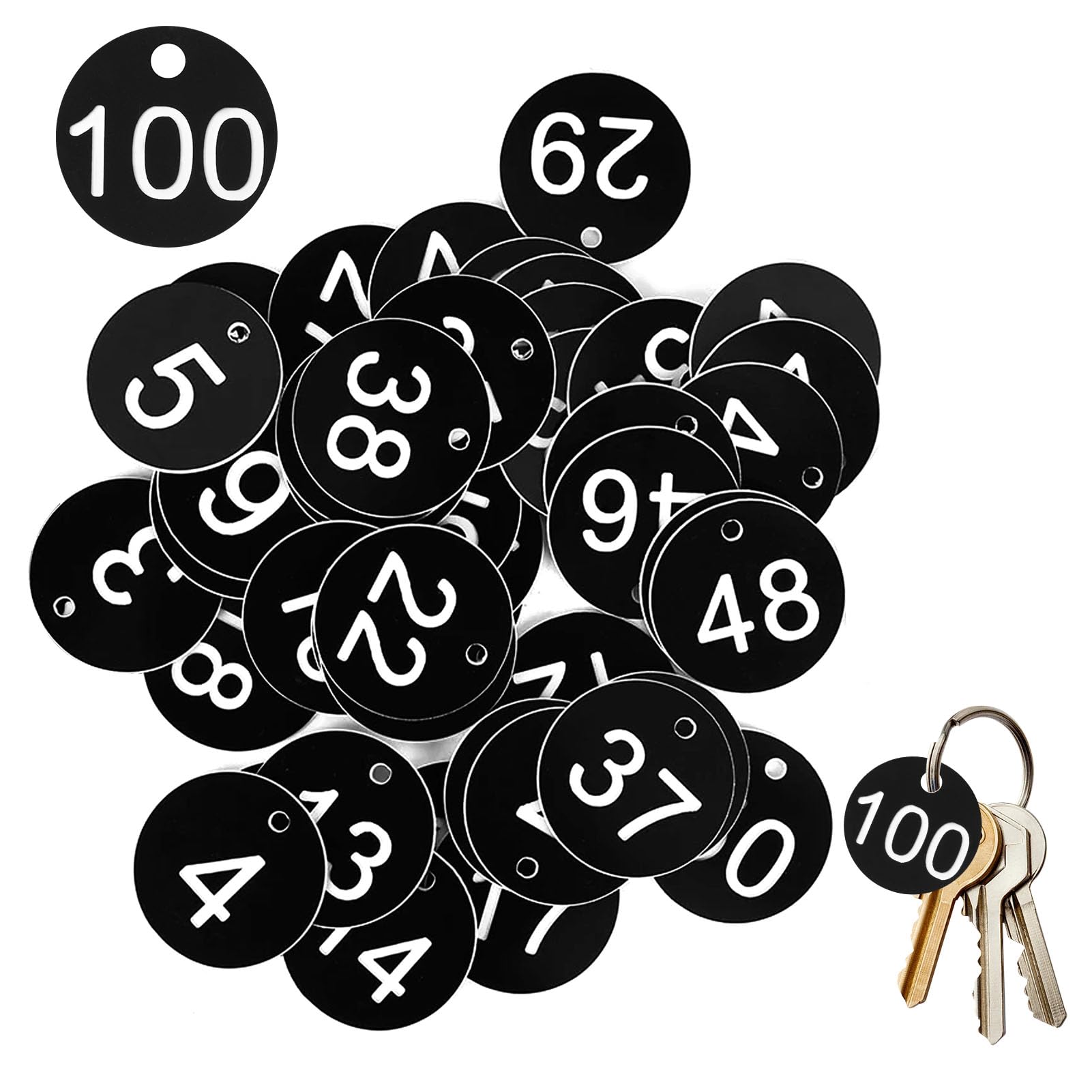 1-100 Plastic Table Numbers Tags Waterproof Cloakroom Tickets Numbered Key Tags with Hole for Restaurant Cafe Hotel Dormitory Lockers Mailbox Gym Office Organisation (Black White)
