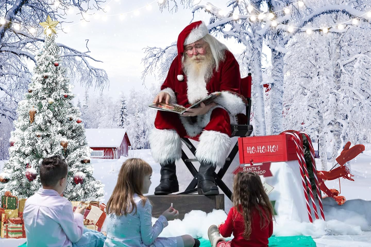 Winter Backdrop, Cute Xmas Snowman Snowflake Forest Holiday Scene - View #9