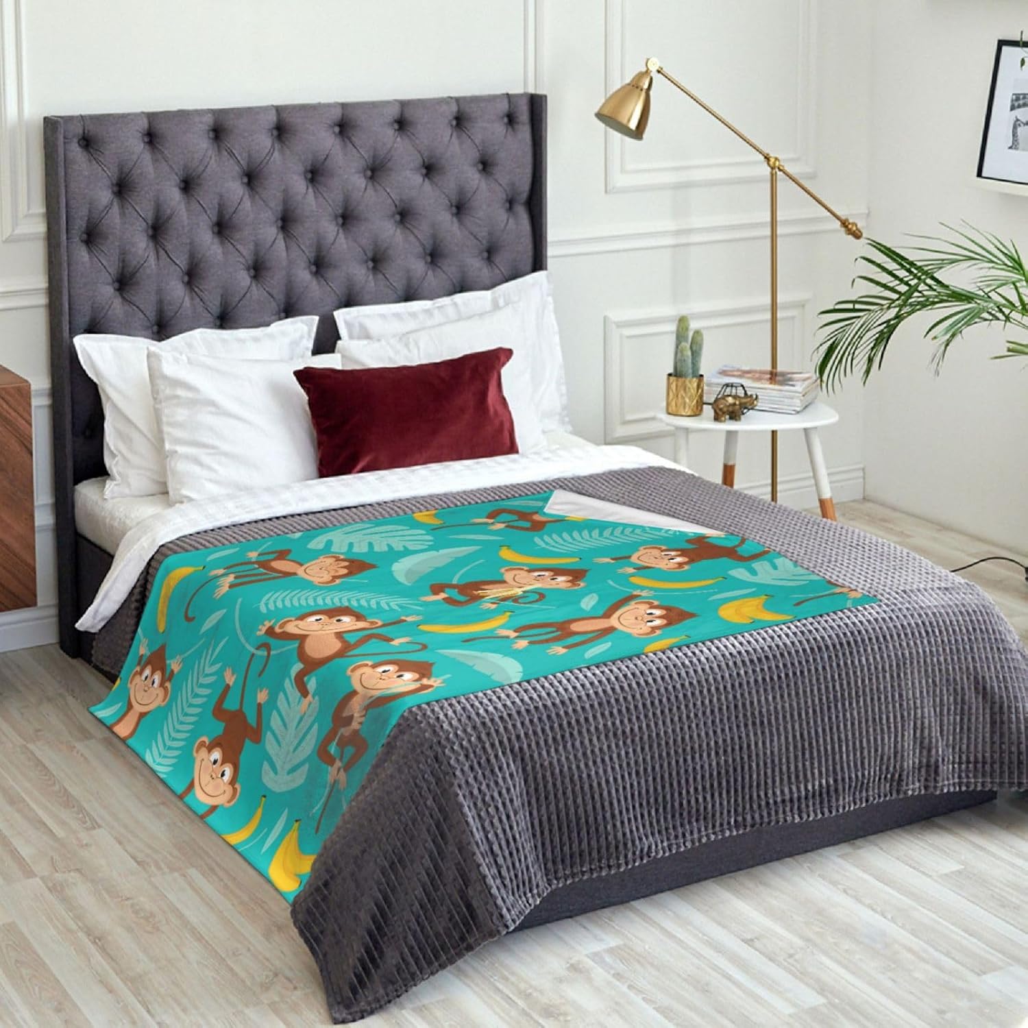 Monkey Banana Palm Blanket Soft Lightweight Throw Blankets Cozy Flannel Bed Throws for Sofa Couch Travel Home Room Bedroom Decor Gifts for Boys Girls Kids Adults 60"x50" - Image 4