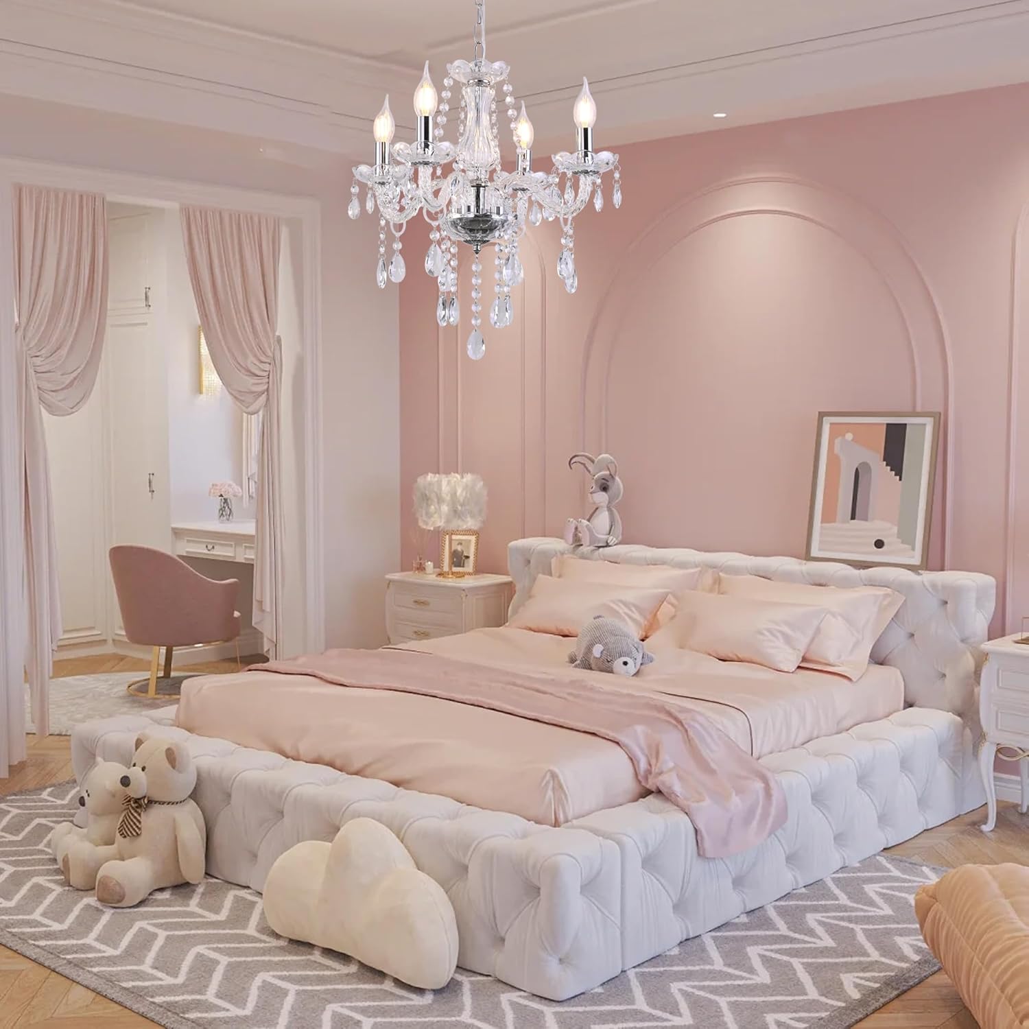 MALOSA Clear Crystal Chandeliers,Vintage Small Chandelier,Glass Mini Chandelier for Dining Room,Girls Bedroom,Living Room,Closet,Wedding Decoration
