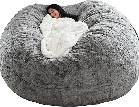 Bean Bag Chair Cover for Kids Adults, Cover Only, No Filler Living Room Furniture Oversized Round Soft Fluffy PV Velvet Bean Bag Lazy Sofa Bed Cover Grey, 6FT