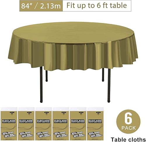 Miniatura 2 de Eleclassi Paquete de 6 manteles redondos de plástico desechables de alta calidad, manteles de plástico redondos de 84 pulgadas para fiestas, mantel