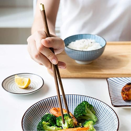 Miniatura 6 de Palillos de madera reutilizables con estuche, juego de palillos chinos con soporte, 2 pares (color castaño)