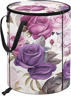 Rose 24 Gal Collapsible Trash Can w/Lid Waterproof Foldable Garbage Bin for Camping, Backyard & Hiking | Heavy Duty Pop-Up Design (23x18in) Car Camping Gear