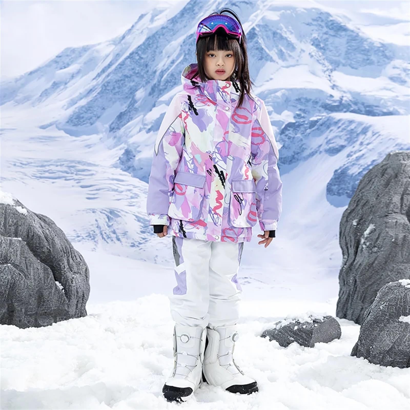 Tute da neve Tuta da neve for bambini Indossare costumi caldi impermeabili for esterni Giacche da sci invernali for snowboard e pantaloni con cinturino for ragazzi e ragazze Tuta da sci