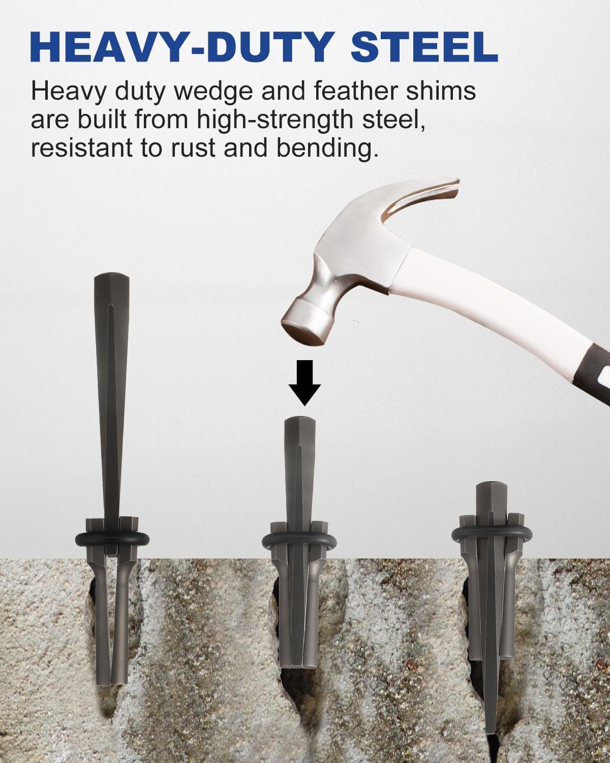 16mm Cuñas De Piedra, 10 Uds Divisor De Piedra Cuñas De Cuña Y Plumas, Herramienta Para Romper Hormigón Herramientas Manuales Para Dividir Para Hormigón,Mármol, Granito,Roca,Piedra