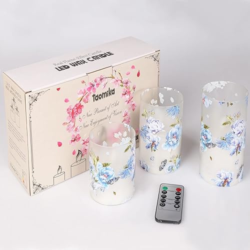 Miniatura 9 de Velas sin llama, velas LED con tema de amor, funcionan con pilas, con control remoto, peonía azul, mariposa, rosa, velas de cristal para Navidad,