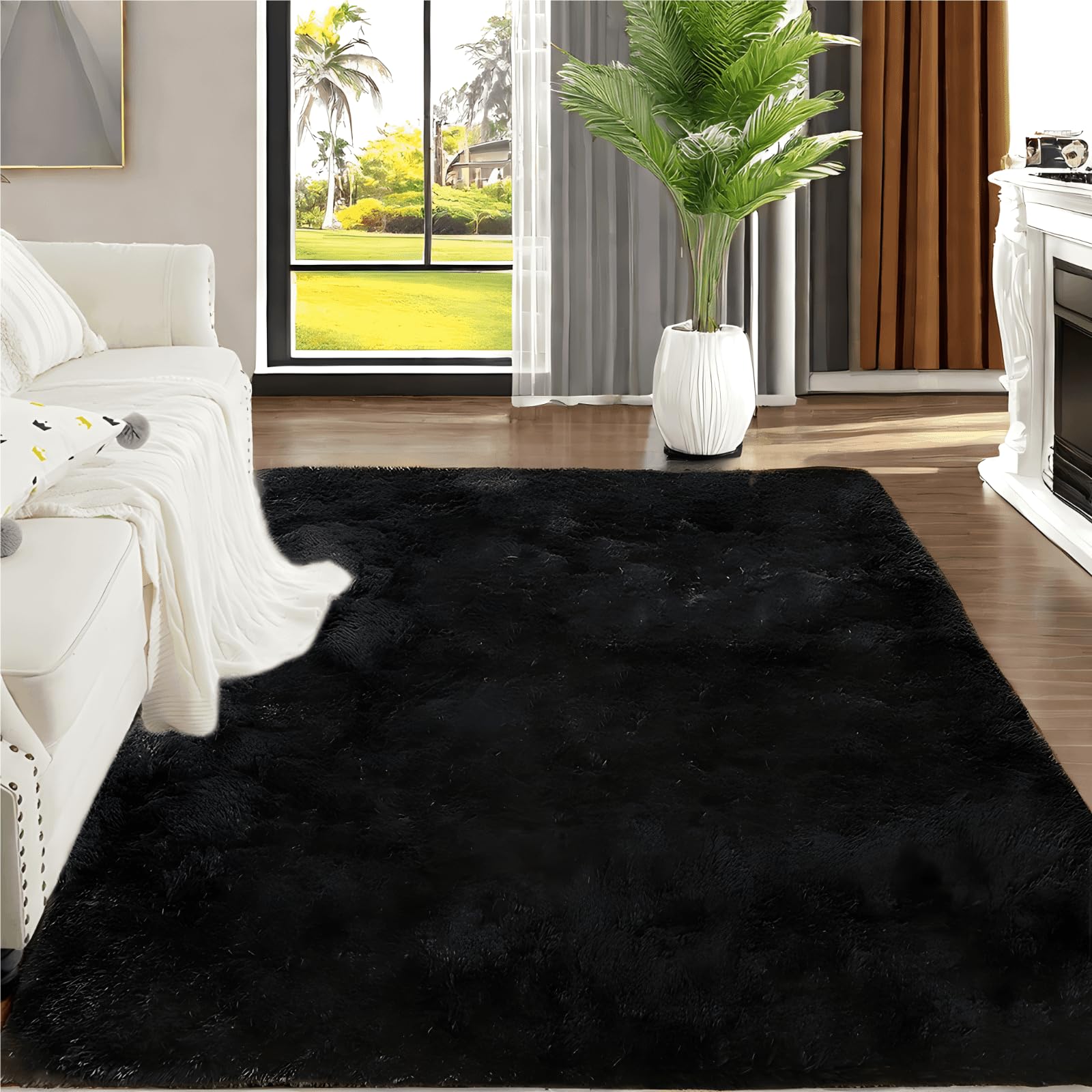 Brandname Alfombra De Pelo Largo, Antideslizante Super Suave Pelo Largo Fluffy Alfombra, para el Salón, Dormitorio, Comedor, Habitación Infantil Cabecera Alfombras (Negro, 80x160 cm)