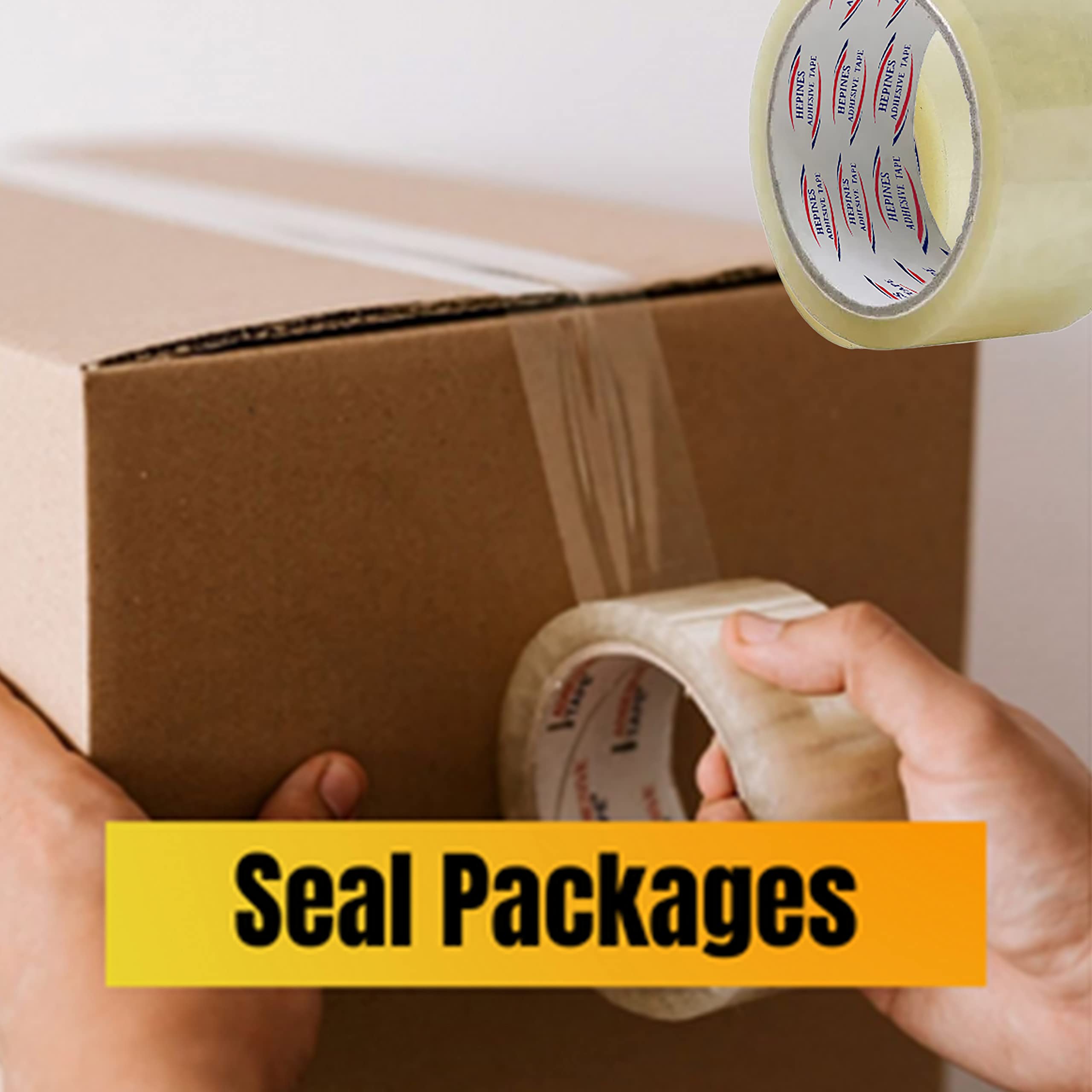 HEPINES 2 Inch Wide & 65 Meter Adhesive BOPP TapeClear/Transparent Packing Tape Transparent Tape Roll Pack of 12 3
