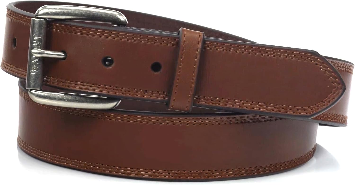 ARIAT Men's Triple Row Stitch Leather Work Belt with Removable Roller Buckle