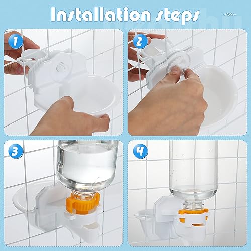 Miniatura 4 de Riakrum 2 botellas de agua para perros para jaula de 17 onzas, dispensador de agua antidesbordamiento para mascotas, botella colgante automática