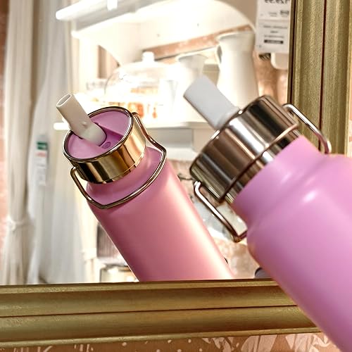 Miniatura 4 de Botella de agua delgada aislada de 24 onzas con popote abatible y asa, botellas de agua de acero inoxidable, se adapta a portavasos de automóvil,