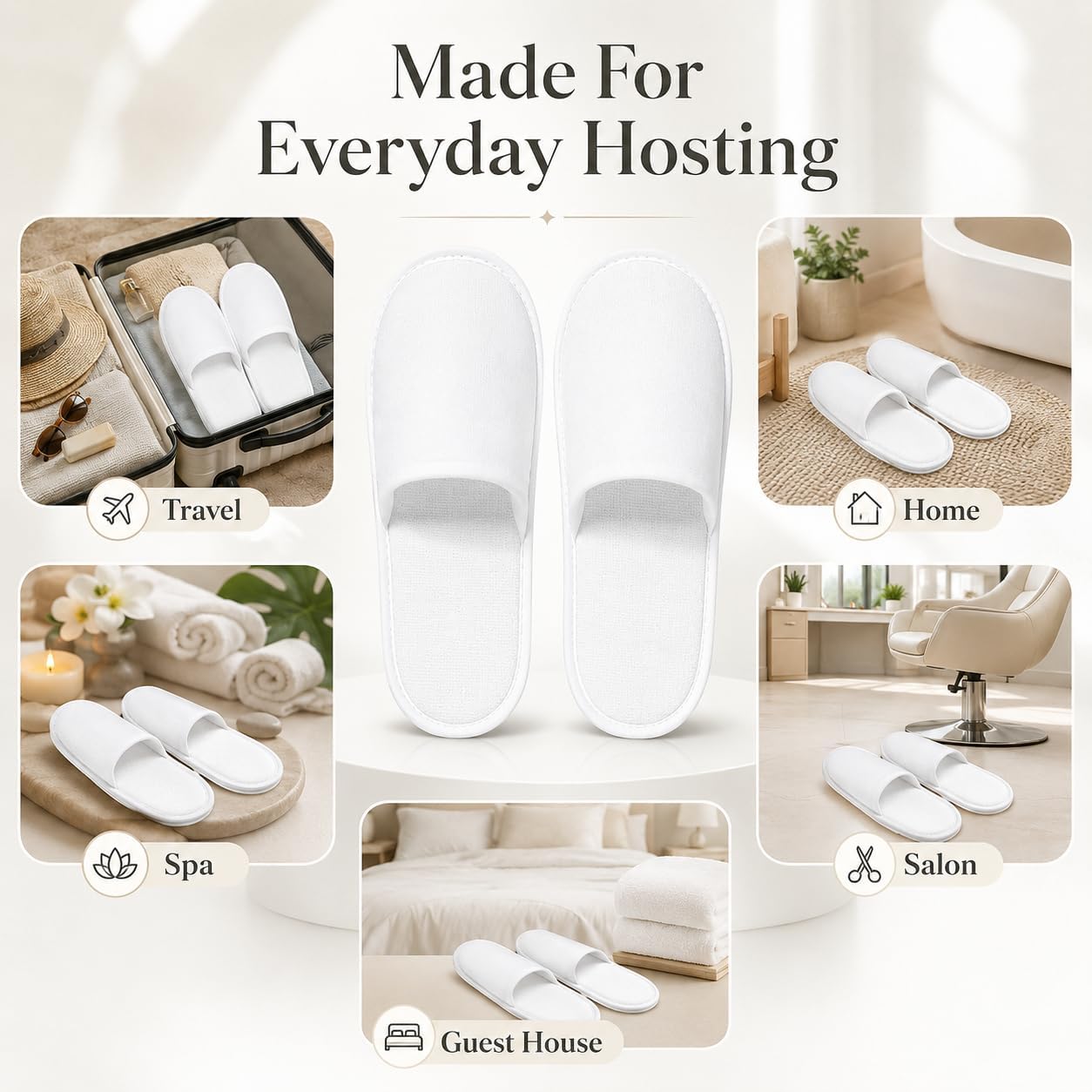 120 Pairs Disposable Slippers, Non Slip Hotel Spa Slippers, Fluff White Closed Toe Slippers with Non-Slip EVA Sole, One Size Hotel Slipper for Wedding Guests Spa, Travel, Home, Salon, Bulk Guest House Supply