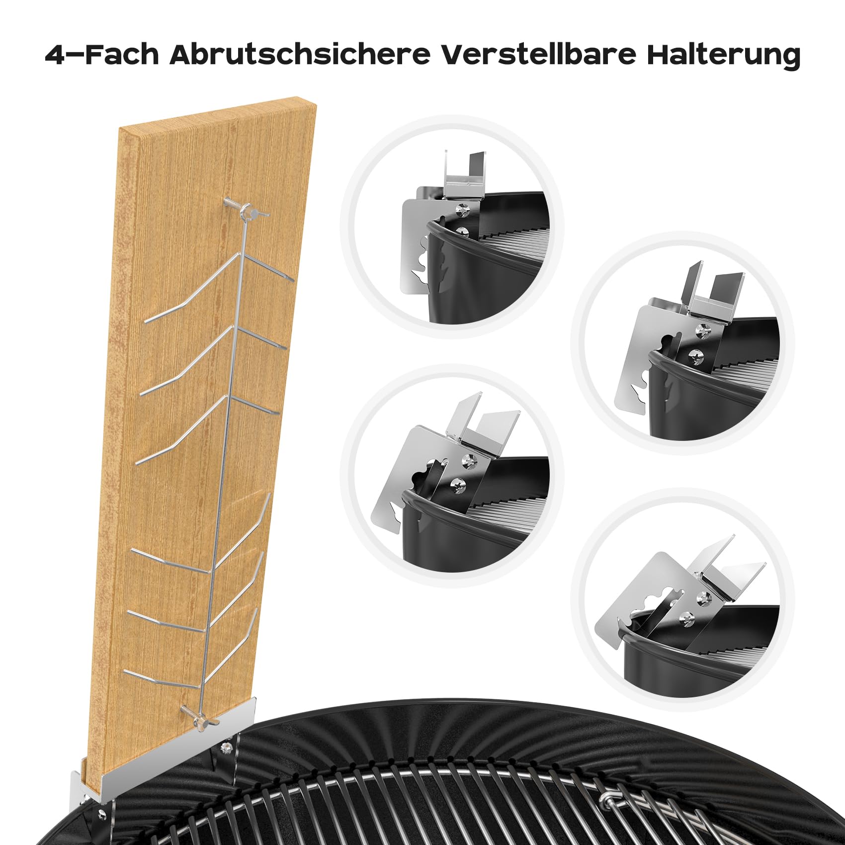 onlyfire Flammlachsbrett, 2er Set Flammlachsbretter mit 4-Fach Verstellbare Edelstahl-Halterung, Grillzubehör für Feuerschalen und Kugelgrill, Beidseitig Verwendbar, Wiederverwendbar