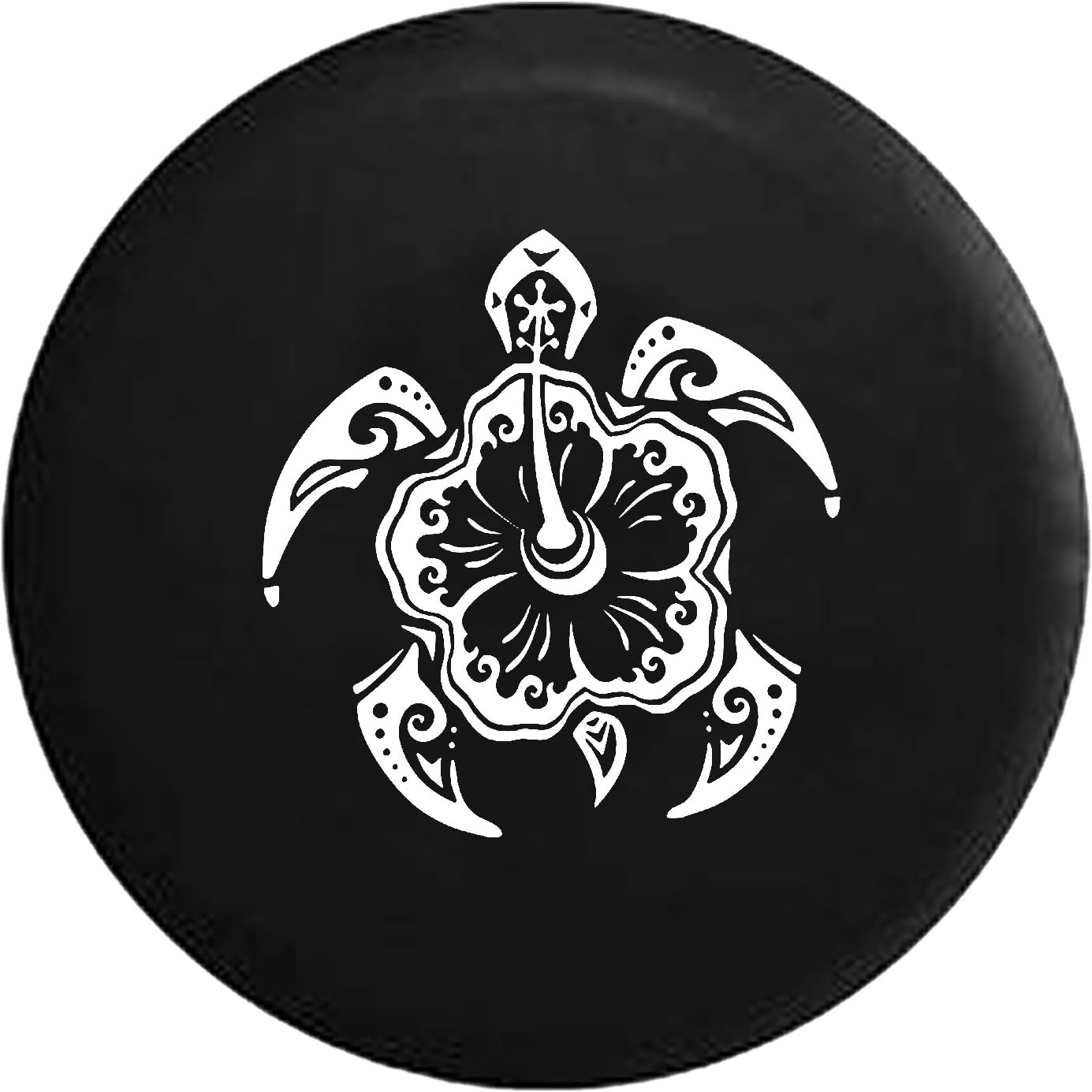 Hibiscus Flower Sea Turtle in The Ocean Spare Tire Cover fits SUV Camper RV Accessories White Ink 31 in