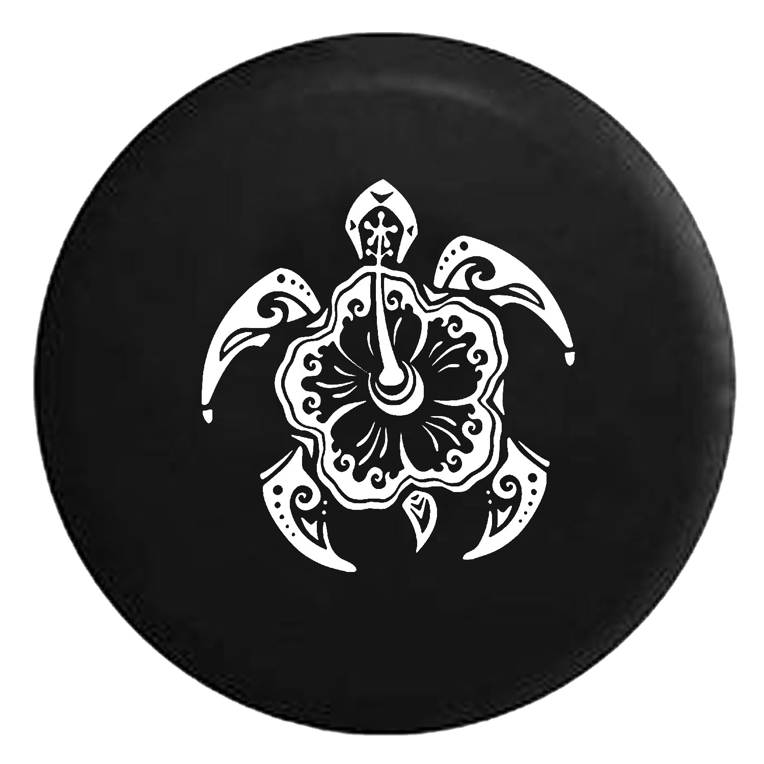 Hibiscus Flower Sea Turtle in The Ocean Spare Tire Cover fits SUV Camper RV Accessories White Ink 31 in