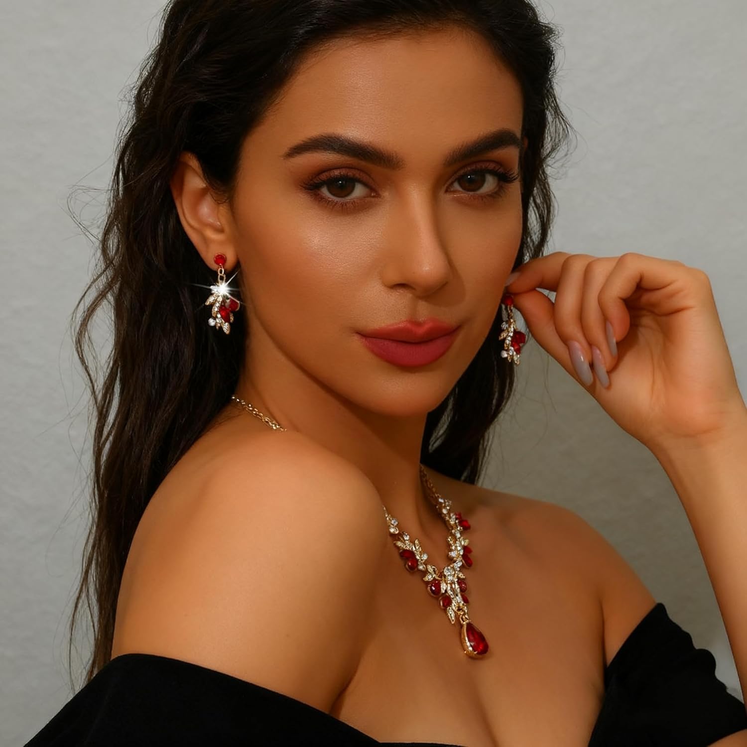 CJIAYUJEW Cubic Zirconia Wedding Jewelry Sets for Bride Bridesmaid Cluster Crystal Teardrop Pendants Jewelry Set Necklace Earring for Brides Bridesmaid for Wedding Party - Image 3