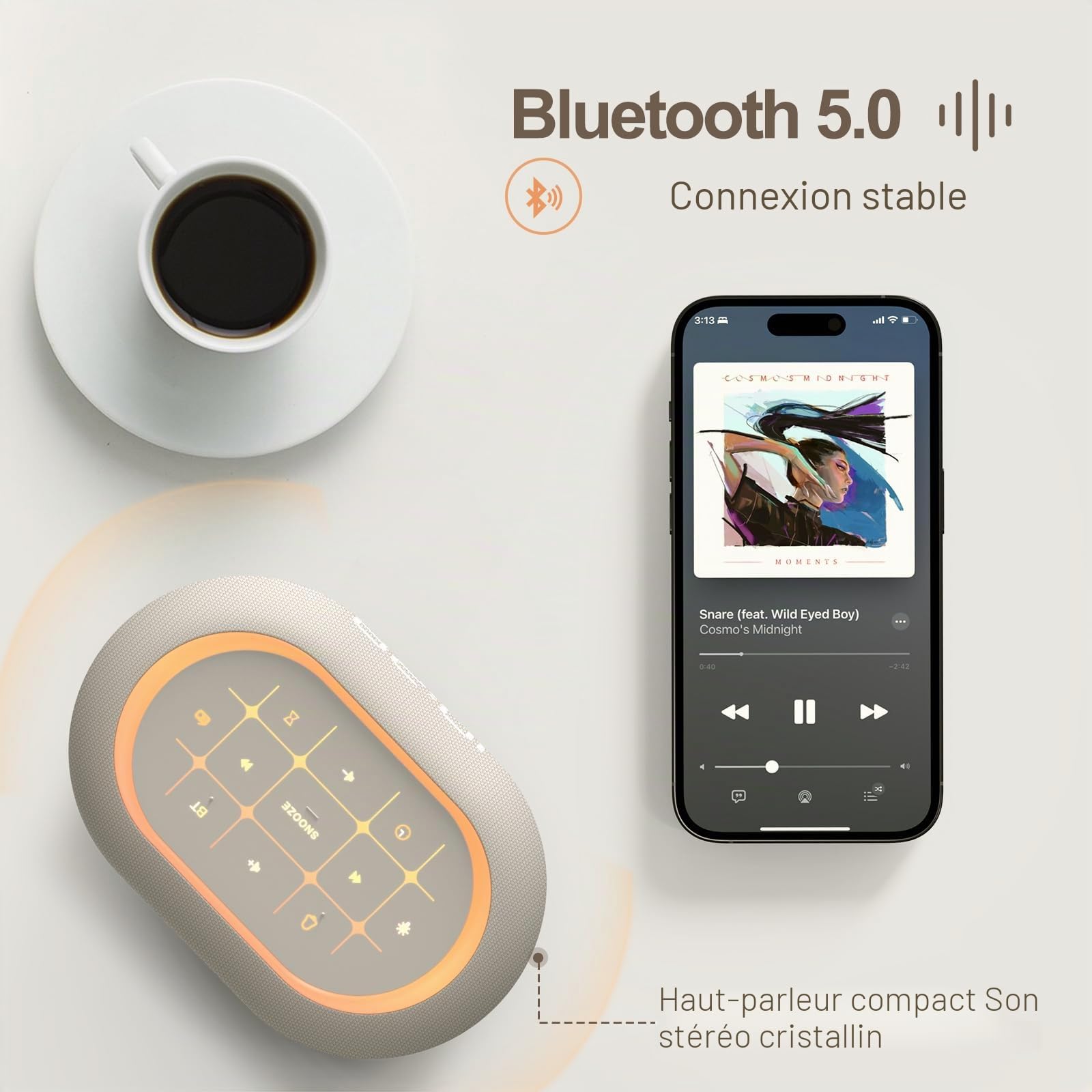 ANJANK Radio-réveil numérique 4 en 1 avec haut-parleur Bluetooth, réveil avec veilleuse 7 couleurs, radio FM, écran à intensité variable en continu de 0 à 100 %, 8 sons d'alarme, horloge numérique