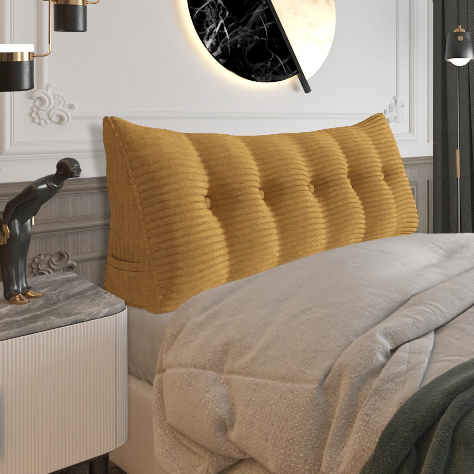 Fully Stuffed Thicken Headboard Pillow Queen Padded Headboard Soft and Firm Support Large Bolster Triangular Bed Wedge Pillow Backrest Positioning Bed