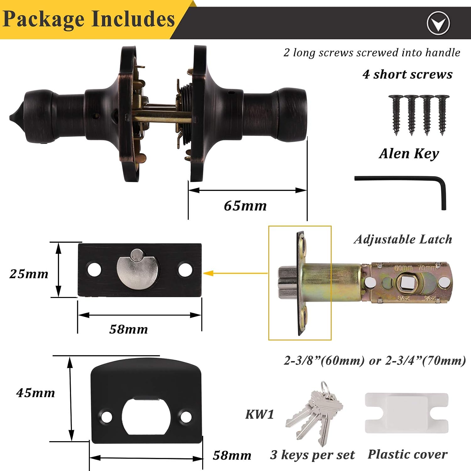 Probrico Keyed Entry Door Locks Camelot Style Wave Door Levers Oil Rubbed Bronze Stainless Steel Door Handles Interior & Exterior Door Locksets for Left & Right Hand Doors (85061OB)