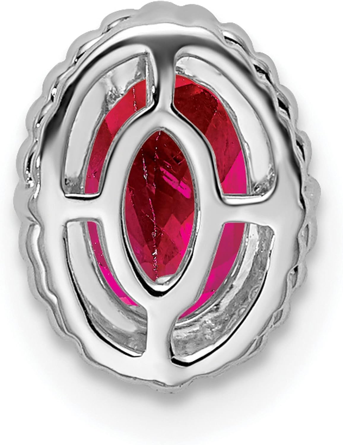 14k White Gold Oval Ruby Pendant Charm with Beaded Edge for Necklace or Bracelet, Red Gemstone Jewelry Slide, Womens Fine Jewelry Accent, Ruby Love Symbol, Delicate Gemstone Dangle 9 mm x 7 mm