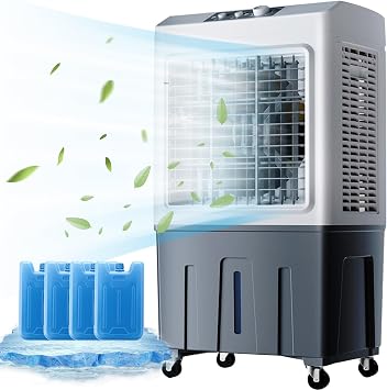 Evaporative Air Cooler Cooling Fan, 200W Mobile Air Conditioner with 3 Speeds, 55L Water Tank and 4 Ice Boxes, for Home Office Dorm