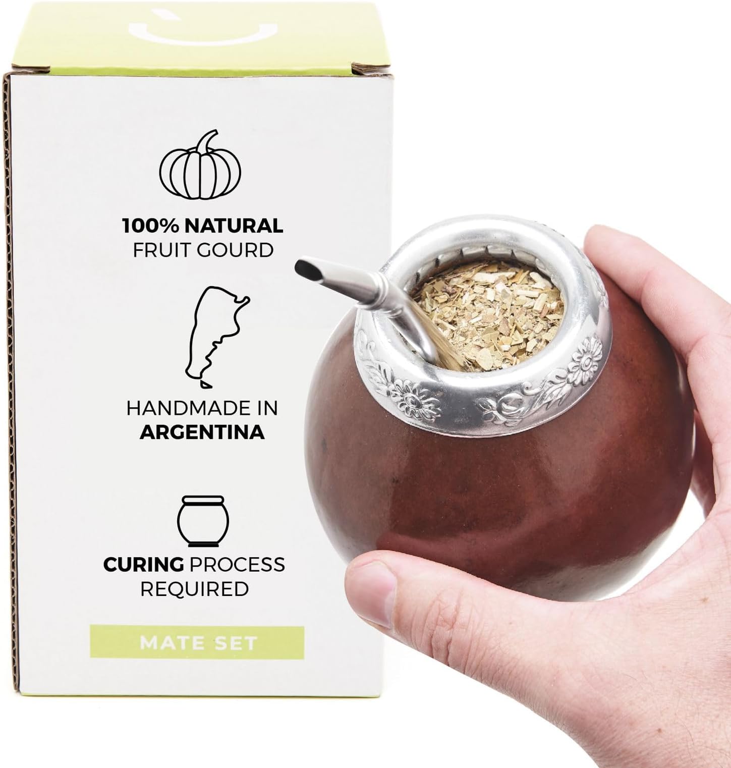 BALIBETOV Authentic Argentine Yerba Mate Cup & Bombilla Set - Traditional Hand-Carved Natural Mate Gourd from Argentina (Dark Brown)