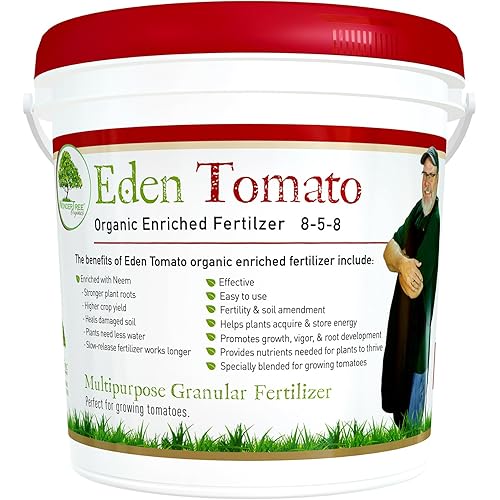 Eden Tomato Organic Enriched Fertilizer | Neem Plant Food 8-5-8 Enriched Formula | for Growing Healthy & Natural Tomatoes (5lbs)